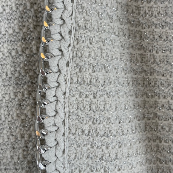 Elie Tahari Open Cardigan Silver Chain Link Trim Silver Metallic Threads XS - Picture 3 of 11